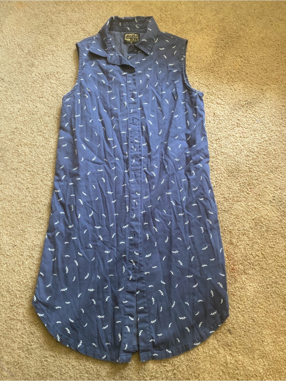 United By Blue Prim Dress Size S Blue Leaf Print Button Front Sleeveless